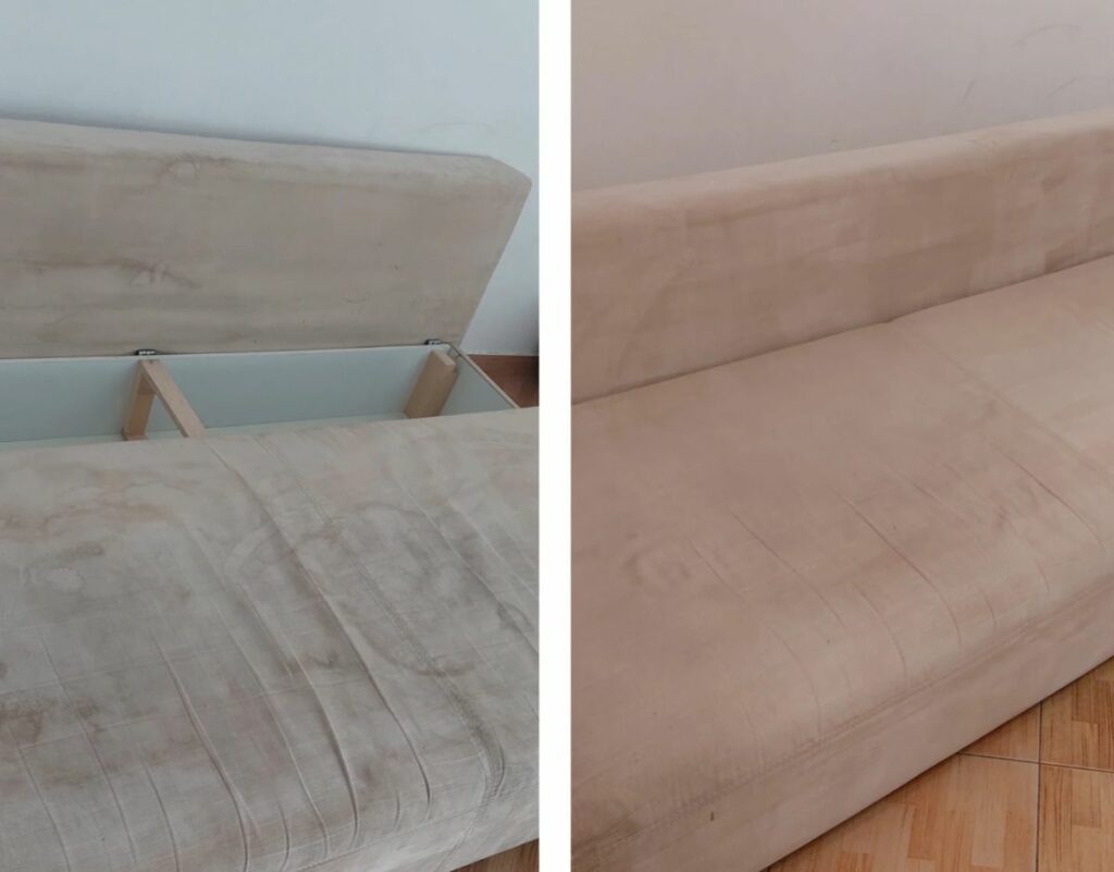 Sofa przed i po samodzielnym praniu tapicerki